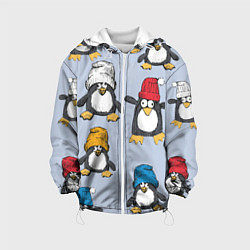 Куртка с капюшоном детская Смешные пингвины, цвет: 3D-белый