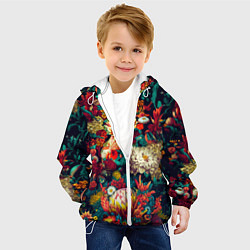 Куртка с капюшоном детская Цветочный паттерн с цветами и листьями, цвет: 3D-белый — фото 2
