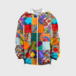 Куртка с капюшоном детская Разноцветные лоскуты, цвет: 3D-белый