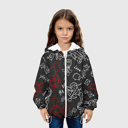 Куртка с капюшоном детская Летающие сердца купидоны розы на черном фоне, цвет: 3D-белый — фото 2