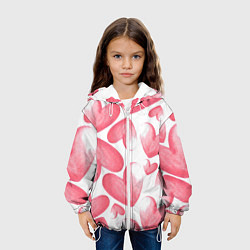 Куртка с капюшоном детская Розовые акварельные сердца - паттерн, цвет: 3D-белый — фото 2