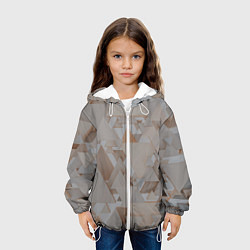 Куртка с капюшоном детская Геометрическое множество серых и бежевых треугольн, цвет: 3D-белый — фото 2