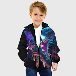 Куртка с капюшоном детская Инопланетянин с неоновыми цветами, цвет: 3D-черный — фото 2