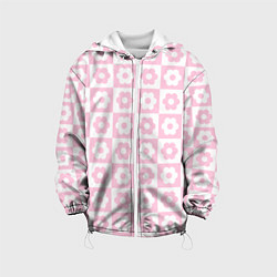 Куртка с капюшоном детская Pink flower checkers, цвет: 3D-белый