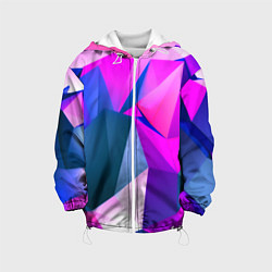 Куртка с капюшоном детская Neon blue polygons, цвет: 3D-белый