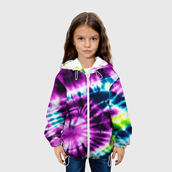 Куртка с капюшоном детская Тай дай фиолетовый узор, цвет: 3D-белый — фото 2