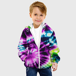 Куртка с капюшоном детская Тай дай фиолетовый узор, цвет: 3D-белый — фото 2