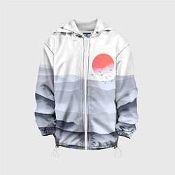 Куртка с капюшоном детская Японский пейзаж - восход солнца, цвет: 3D-белый