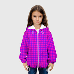 Куртка с капюшоном детская Малиновый неоновый клетчатый узор, цвет: 3D-белый — фото 2