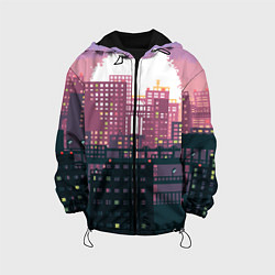 Куртка с капюшоном детская Пиксельный пейзаж города - закат, цвет: 3D-черный