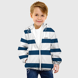 Куртка с капюшоном детская Бело-синий полосатый узор, цвет: 3D-белый — фото 2