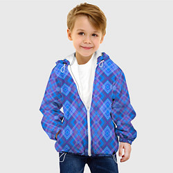 Куртка с капюшоном детская Геометрический рисунок из розовых линий на синем ф, цвет: 3D-белый — фото 2