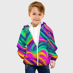 Куртка с капюшоном детская Градиентные цветные волны, цвет: 3D-белый — фото 2