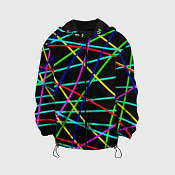 Куртка с капюшоном детская Яркие полосы абстракция, цвет: 3D-черный