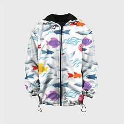 Куртка с капюшоном детская Рыбы и чайки, цвет: 3D-черный