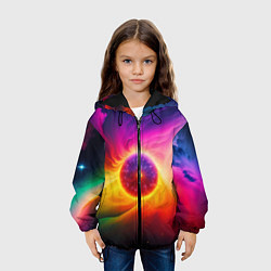 Куртка с капюшоном детская Неоновое солнце, цвет: 3D-черный — фото 2