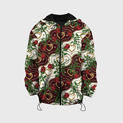 Куртка с капюшоном детская Романтика - сердечки и розы, цвет: 3D-черный
