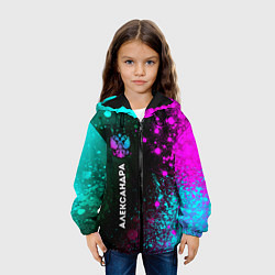 Куртка с капюшоном детская Александра и неоновый герб России: по-вертикали, цвет: 3D-черный — фото 2
