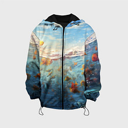 Куртка с капюшоном детская Рыбки выплескиваются из воды, цвет: 3D-черный