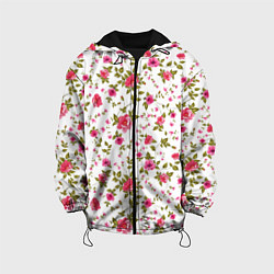 Куртка с капюшоном детская Розовые цветы на белом фоне, цвет: 3D-черный