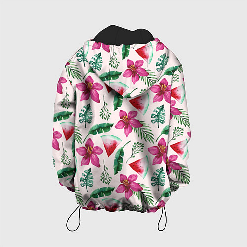 Детская куртка Арбузы, цветы и тропические листья / 3D-Черный – фото 2