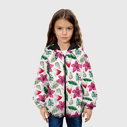 Куртка с капюшоном детская Арбузы, цветы и тропические листья, цвет: 3D-черный — фото 2