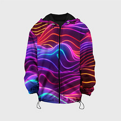 Куртка с капюшоном детская Цветные неоновые волны, цвет: 3D-черный