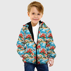 Куртка с капюшоном детская Гавайский стиль летние цветы, цвет: 3D-черный — фото 2