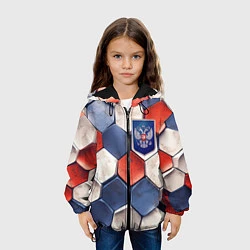 Куртка с капюшоном детская Объемные плиты флаг России, цвет: 3D-черный — фото 2