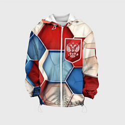 Куртка с капюшоном детская Объемные плиты и герб России, цвет: 3D-белый
