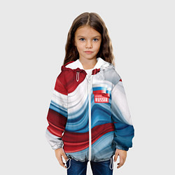 Куртка с капюшоном детская Флаг России абстракт, цвет: 3D-белый — фото 2