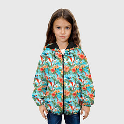 Куртка с капюшоном детская Паттерн цветы и попугаи, цвет: 3D-черный — фото 2