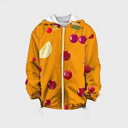 Куртка с капюшоном детская Ягоды и лимон, оранжевый фон, цвет: 3D-белый