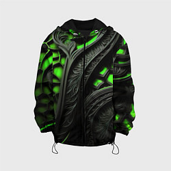 Куртка с капюшоном детская Green black abstract, цвет: 3D-черный