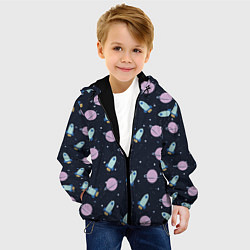 Куртка с капюшоном детская Ракета и планета, цвет: 3D-черный — фото 2