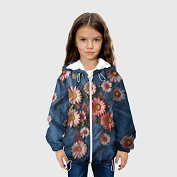 Куртка с капюшоном детская Хризантемы на джинсе, цвет: 3D-белый — фото 2