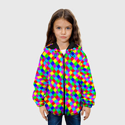 Куртка с капюшоном детская Разноцветные искривленные маленькие квадраты, цвет: 3D-черный — фото 2