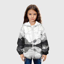 Куртка с капюшоном детская Минималистичный пейзаж чб, цвет: 3D-белый — фото 2