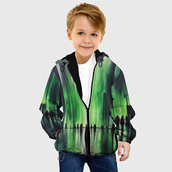 Куртка с капюшоном детская Большой нарисованный город с силуэтами людей, цвет: 3D-черный — фото 2