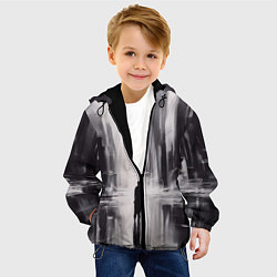 Куртка с капюшоном детская Большой мрачный город с силуэтом человека, цвет: 3D-черный — фото 2