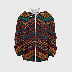 Куртка с капюшоном детская Этнический орнамент зигзаги, цвет: 3D-белый