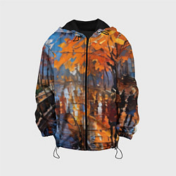 Куртка с капюшоном детская Осенний город импрессионизм, цвет: 3D-черный