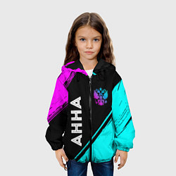 Куртка с капюшоном детская Анна и неоновый герб России: надпись, символ, цвет: 3D-черный — фото 2