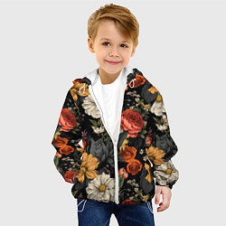 Куртка с капюшоном детская Цветочный паттерн на черном, цвет: 3D-белый — фото 2