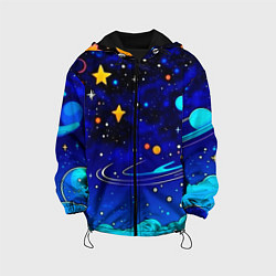 Куртка с капюшоном детская Мультяшный космос темно-синий, цвет: 3D-черный