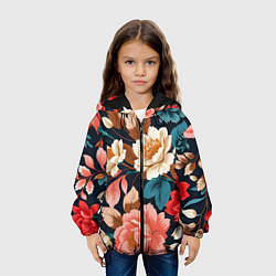 Куртка с капюшоном детская Летние цветы - паттерн, цвет: 3D-черный — фото 2