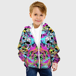 Куртка с капюшоном детская Зеркальный паттерн из черепов - поп-арт, цвет: 3D-белый — фото 2