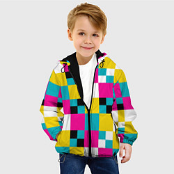 Куртка с капюшоном детская Геометрический ретро узор cmyk, цвет: 3D-черный — фото 2