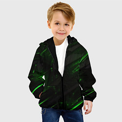 Куртка с капюшоном детская Dark black green abstract, цвет: 3D-черный — фото 2