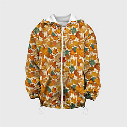 Куртка с капюшоном детская Осенние листья узор, цвет: 3D-белый